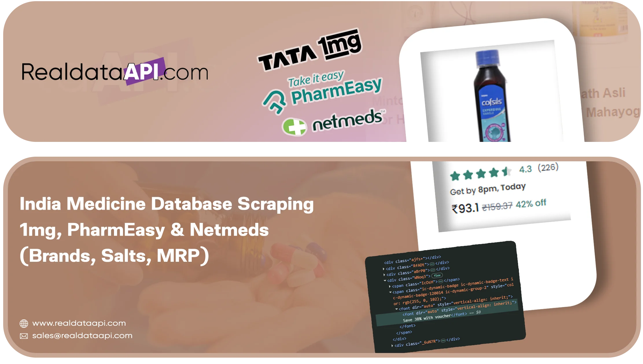India Medicine Database Scraping: 1mg, PharmEasy & Netmeds (Brands, Salts, MRP)