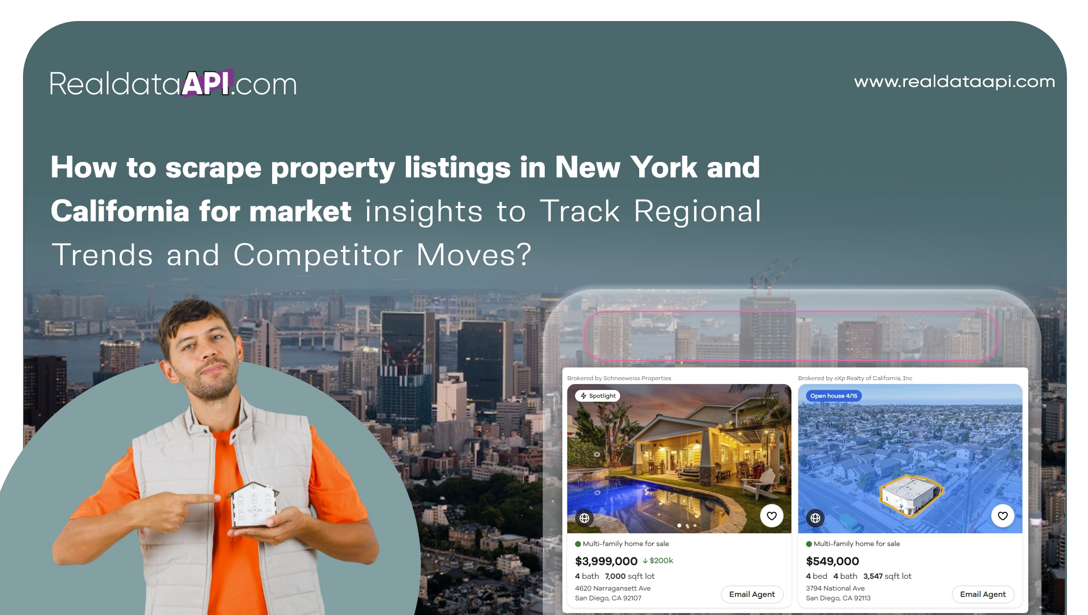 How to scrape property listings in New York and California for market insights to Track Regional Trends and Competitor Moves?