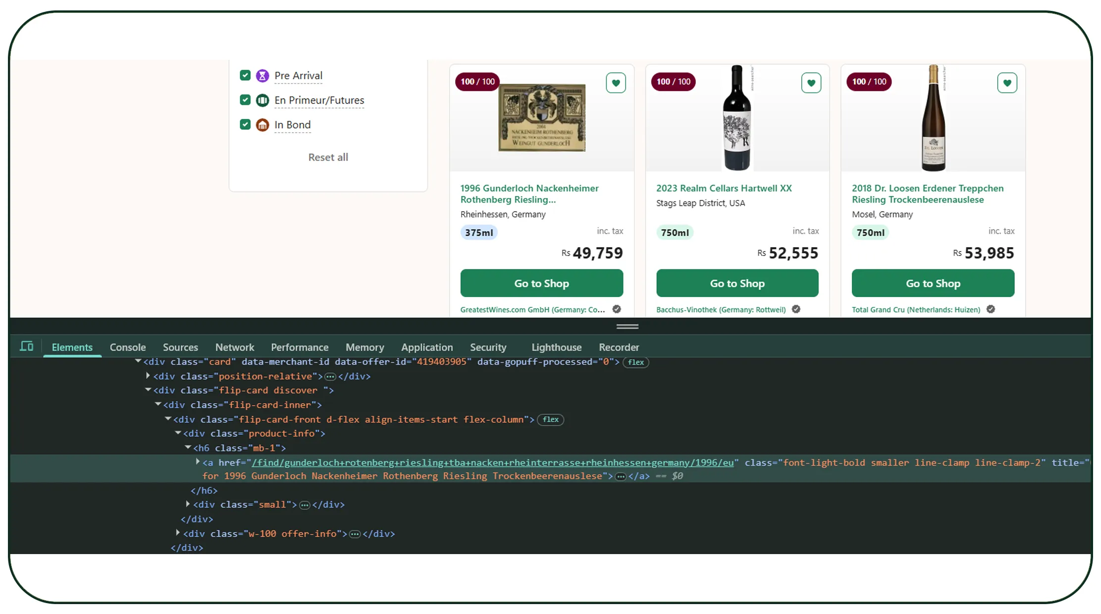 scrape Wine-Searcher pricing data at scale