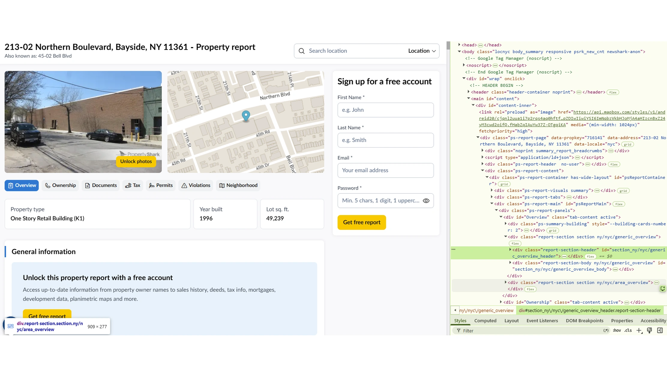 real estate information extraction for PropertyShark API